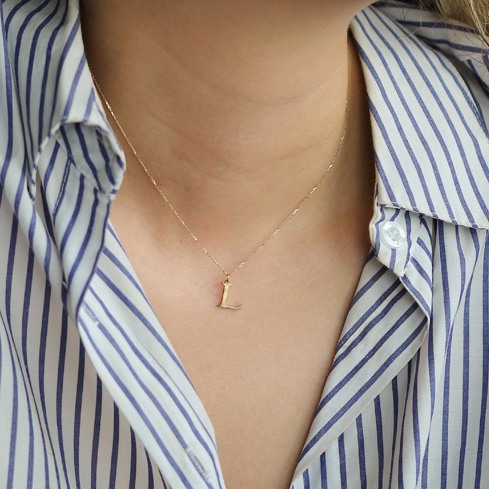 14 Ayar Sarı Altın L Harf Kolye