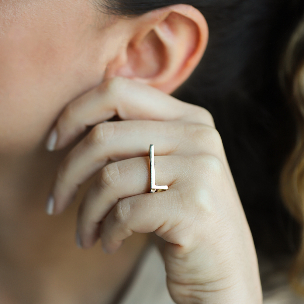 14 Ayar Sarı Altın L Bold Harf Yüzük