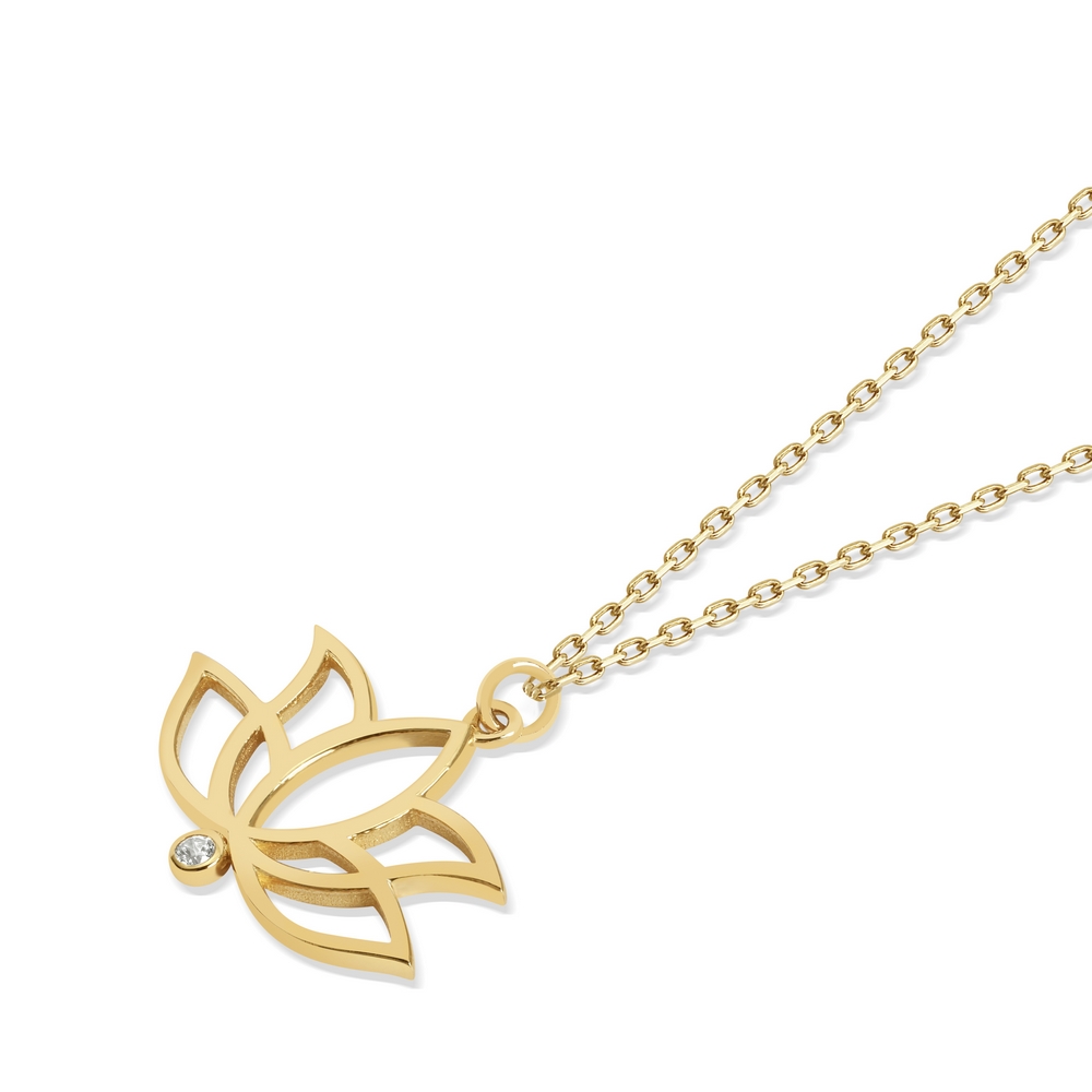 14 Ayar Sarı Altın Lotus Çiçek Kolye