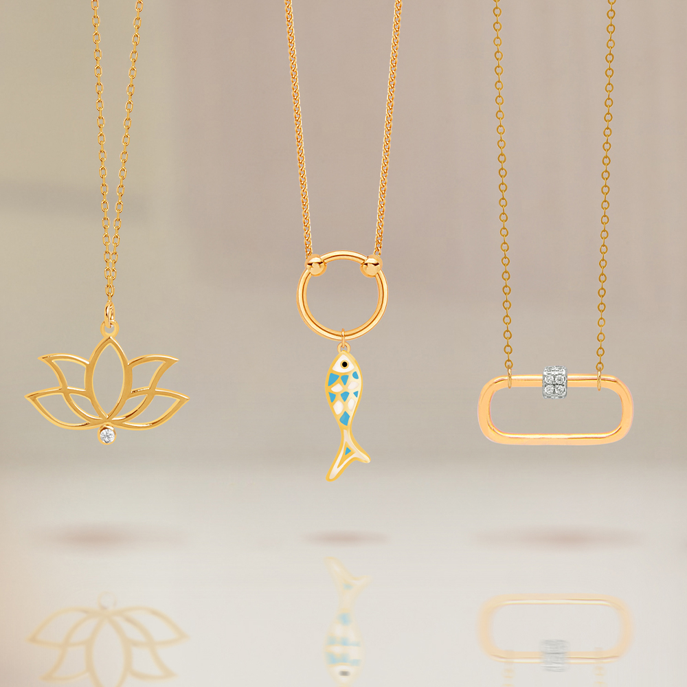 14 Ayar Sarı Altın Lotus Çiçek Kolye