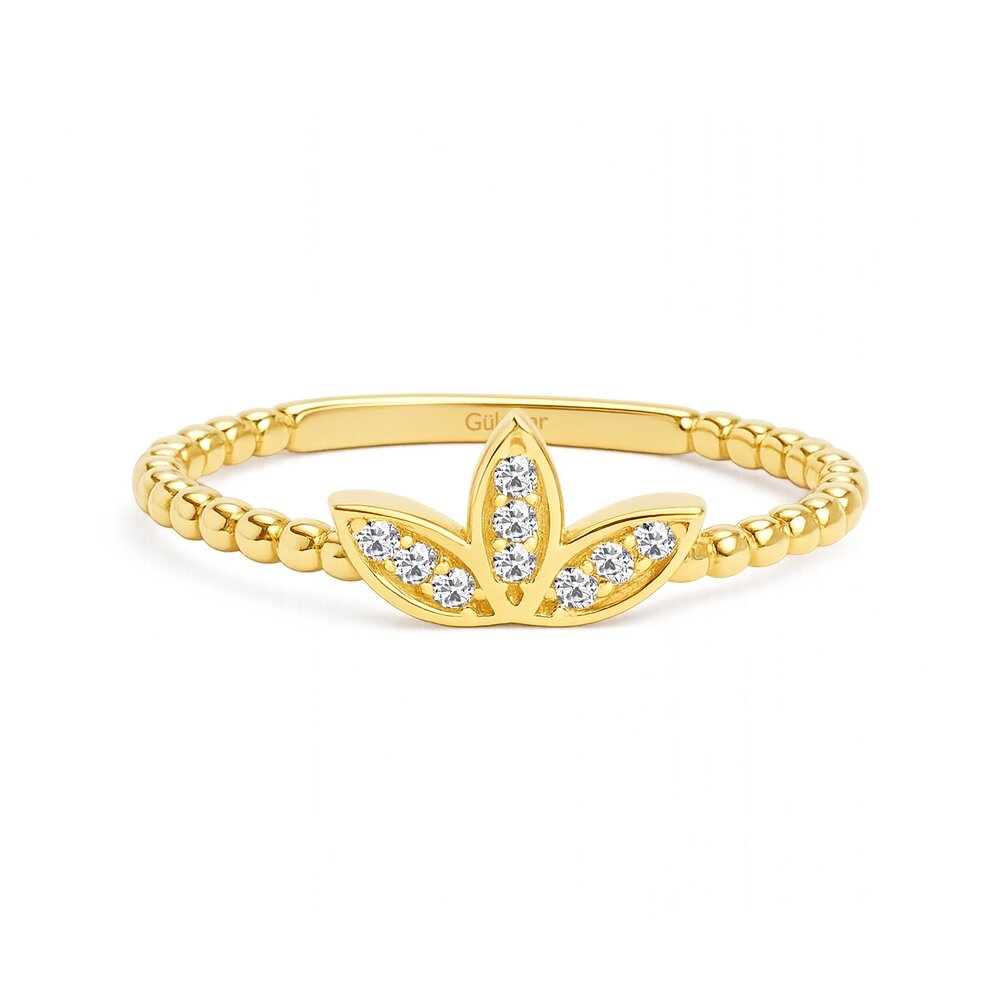 14 Ayar Sarı Altın Lotus Minimal Yüzük