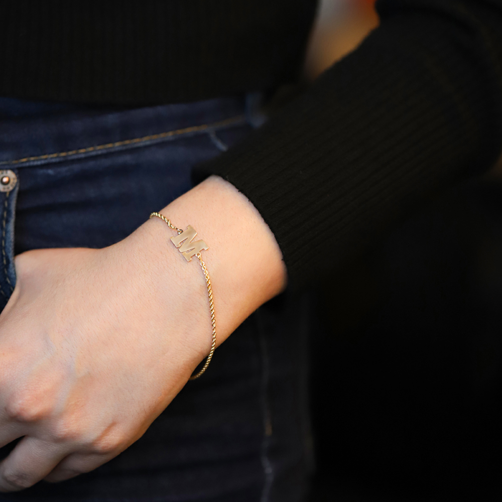 14 Ayar Sarı Altın Kişiye Özel Harf Bileklik