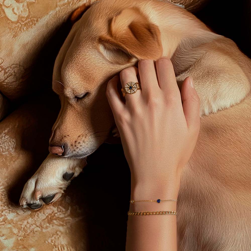 14 Ayar Sarı Altın Mavi Taşlı Bileklik