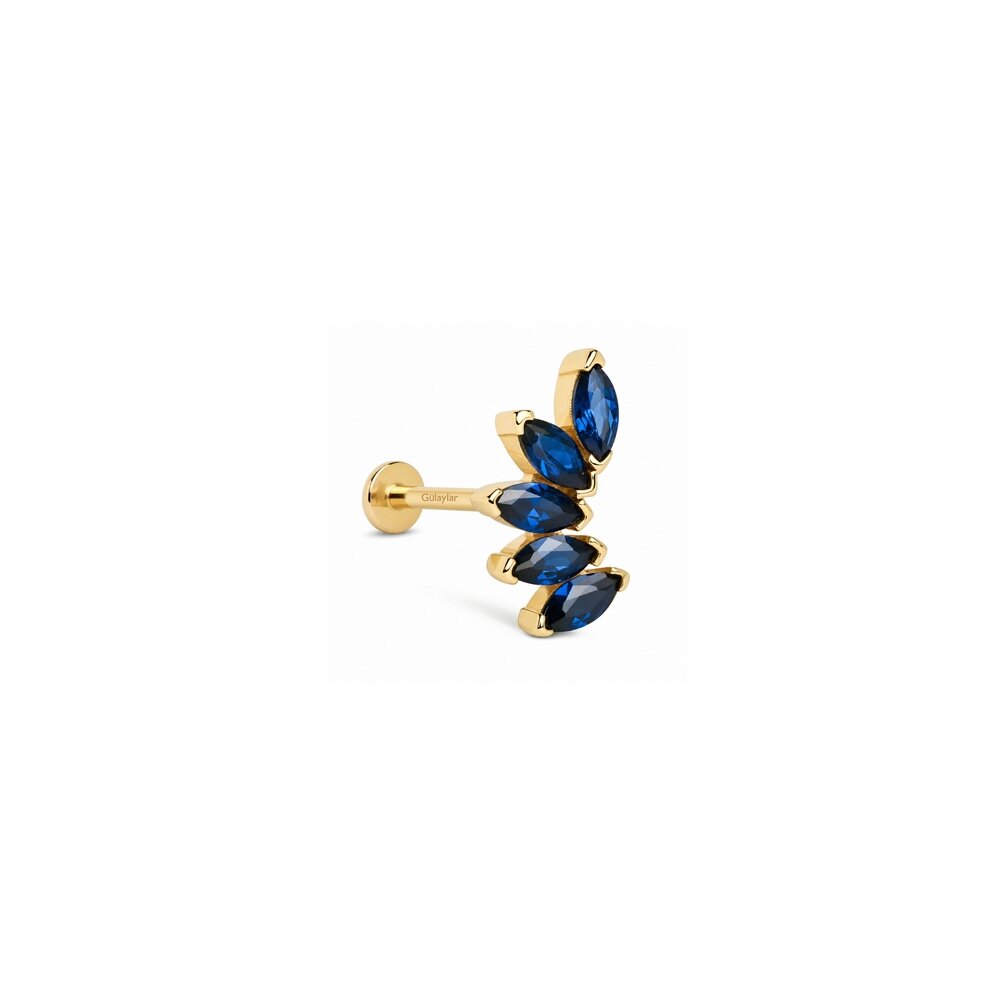 14 Ayar Sarı Altın Mavi Taşlı Tragus Piercing