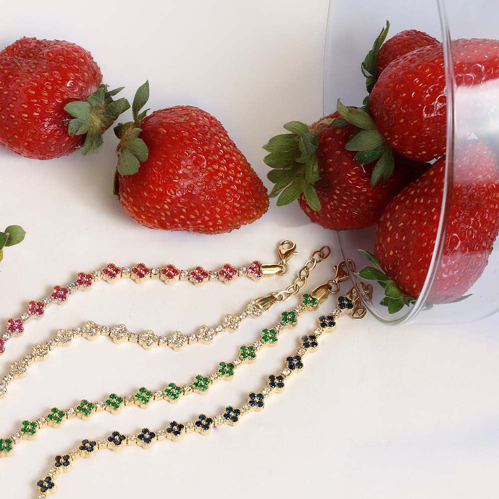 14 Ayar Sarı Altın Mavi Taşlı Yonca Bileklik