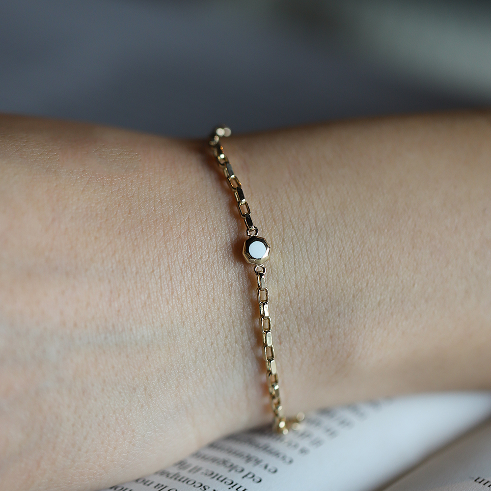 14 Ayar Sarı Altın Mineli Çift Taraflı Bileklik