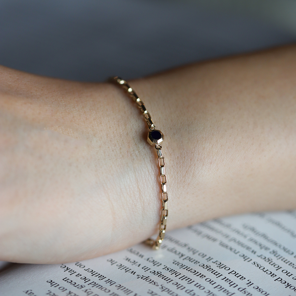 14 Ayar Sarı Altın Mineli Çift Taraflı Bileklik