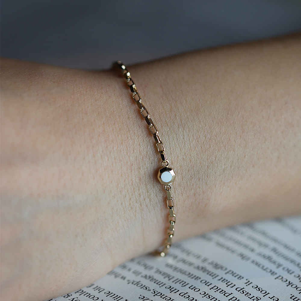 14 Ayar Sarı Altın Mineli Çift Taraflı Bileklik