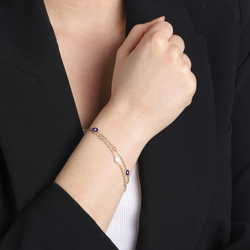 14 Ayar Sarı Altın Nazar Boncuklu Bileklik