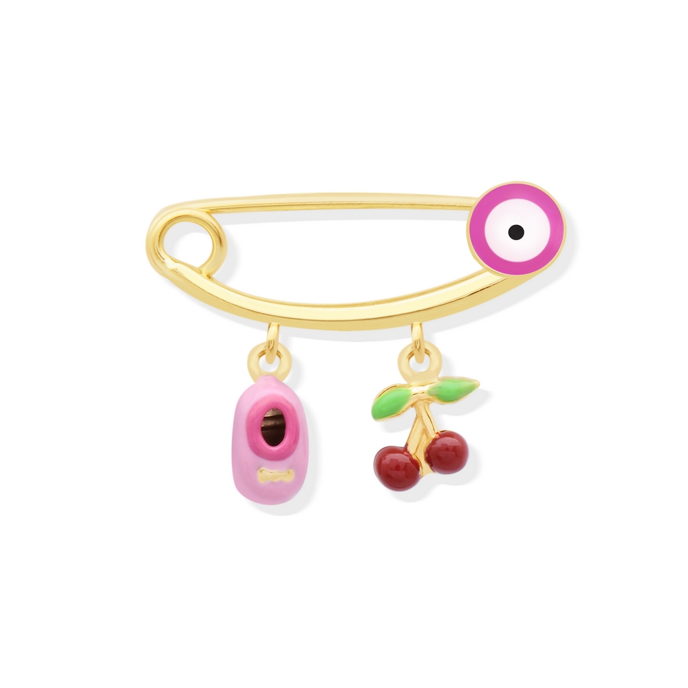 14 Ayar Sarı Altın Pembe Mineli İğne