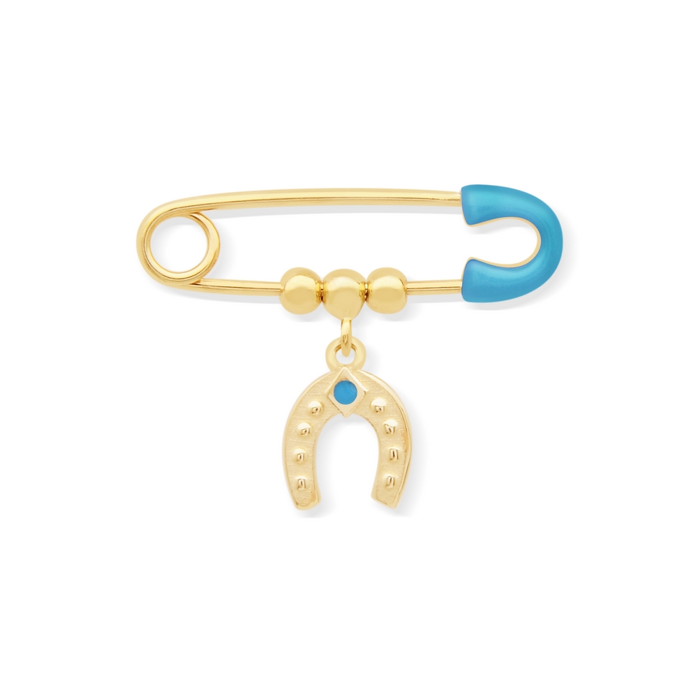 14 Ayar Sarı Altın Mavi Mineli İğne