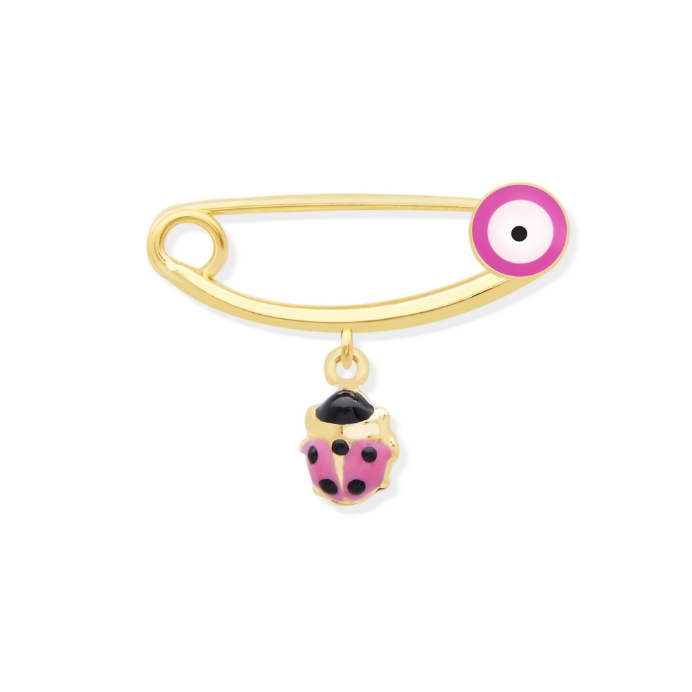 14 Ayar Sarı Altın Pembe Mineli İğne