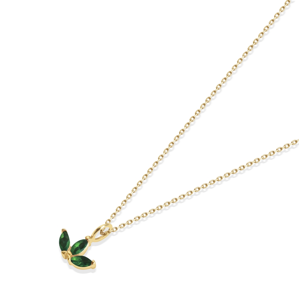 14 Ayar Sarı Altın Yeşil Taşlı Lotus Kolye