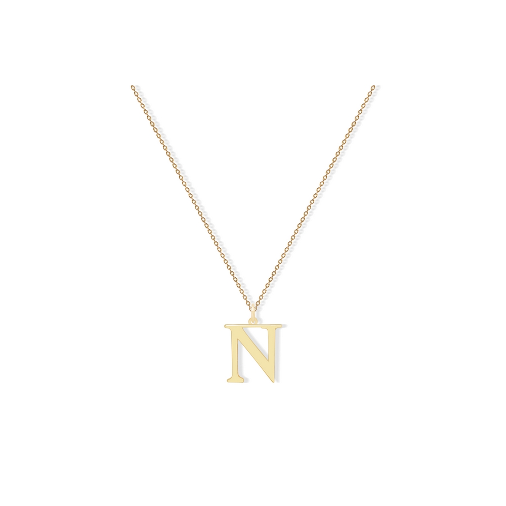 14 Ayar Sarı Altın N Harf Kolye