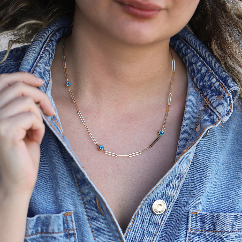 14 Ayar Sarı Altın Nazar Boncuğu Ataç Zincir Kolye