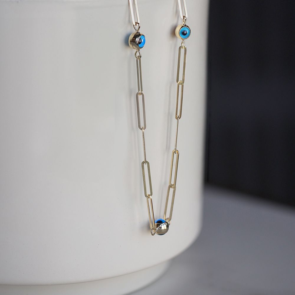 14 Ayar Sarı Altın Nazar Boncuğu Ataç Zincir Kolye