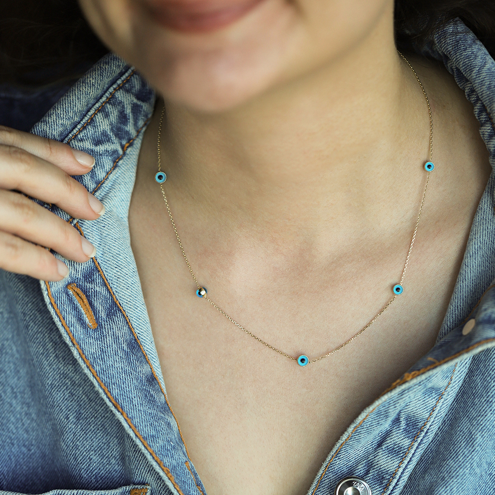 14 Ayar Sarı Altın Nazar Boncuğu Kolye