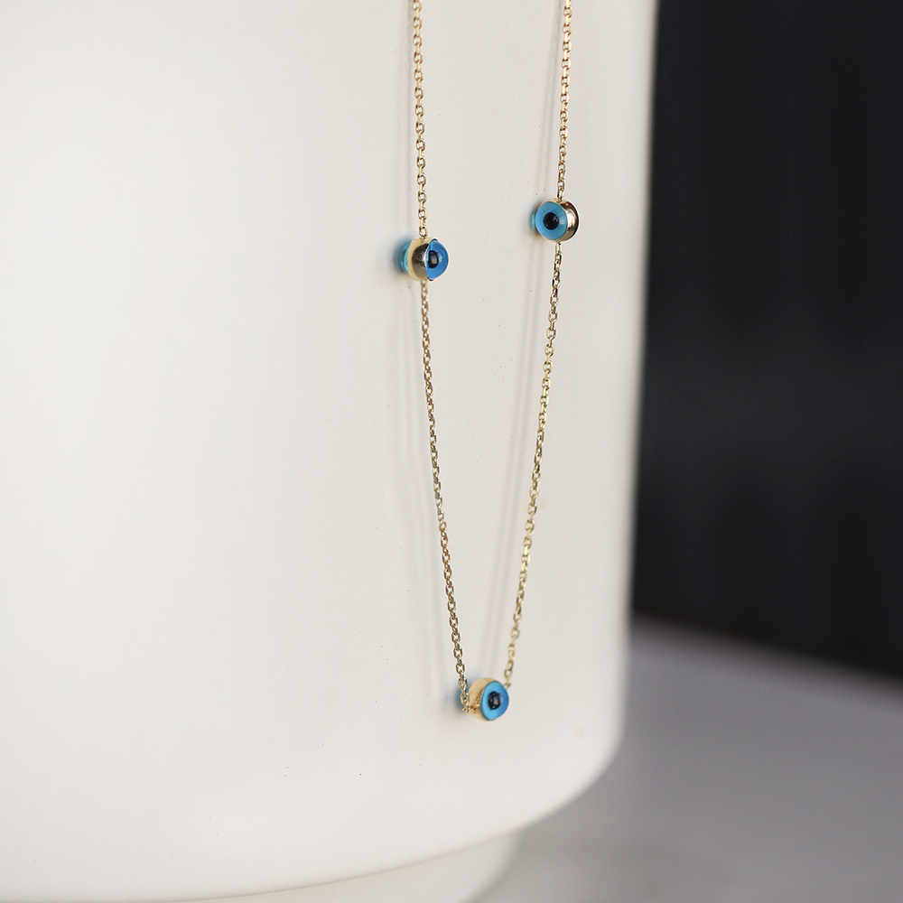 14 Ayar Sarı Altın Nazar Boncuğu Kolye