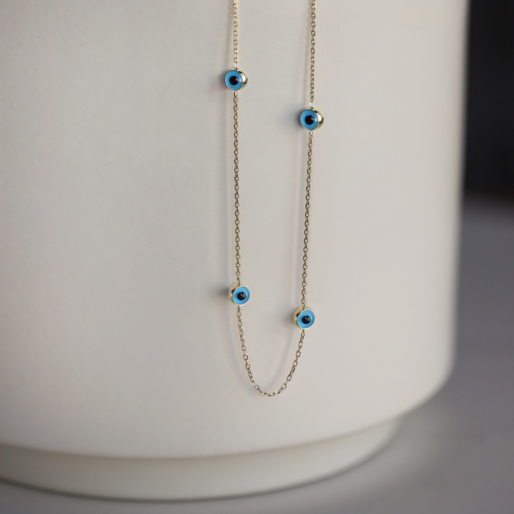 14 Ayar Sarı Altın Nazar Boncuğu Kolye