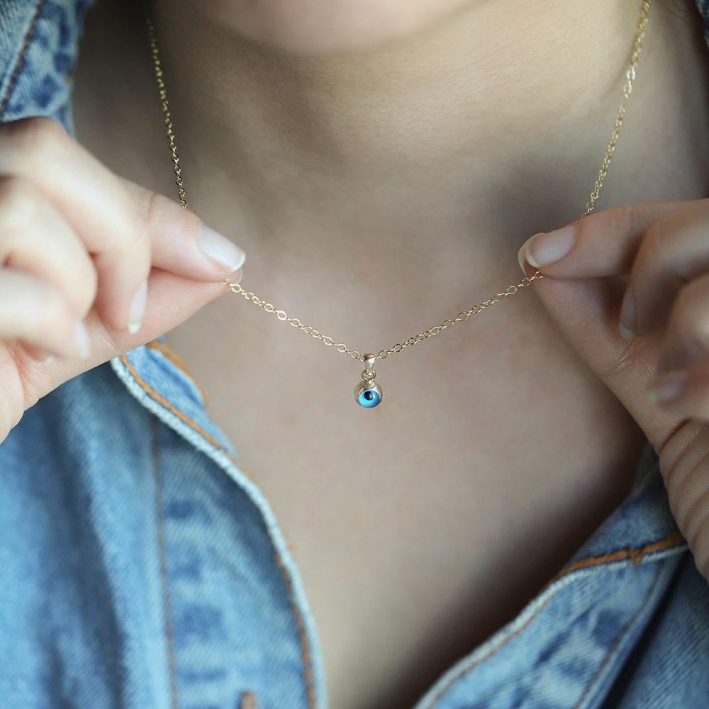 14 Ayar Sarı Altın Nazar Boncuğu Kolye