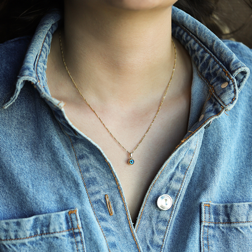 14 Ayar Sarı Altın Nazar Boncuğu Kolye