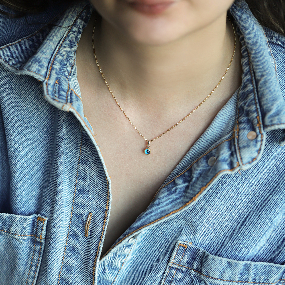 14 Ayar Sarı Altın Nazar Boncuğu Kolye