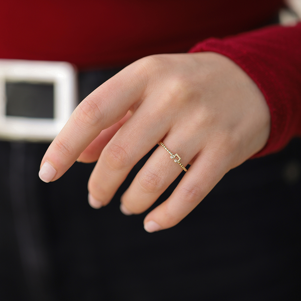 14 Ayar Sarı Altın Nota Minimal Yüzük