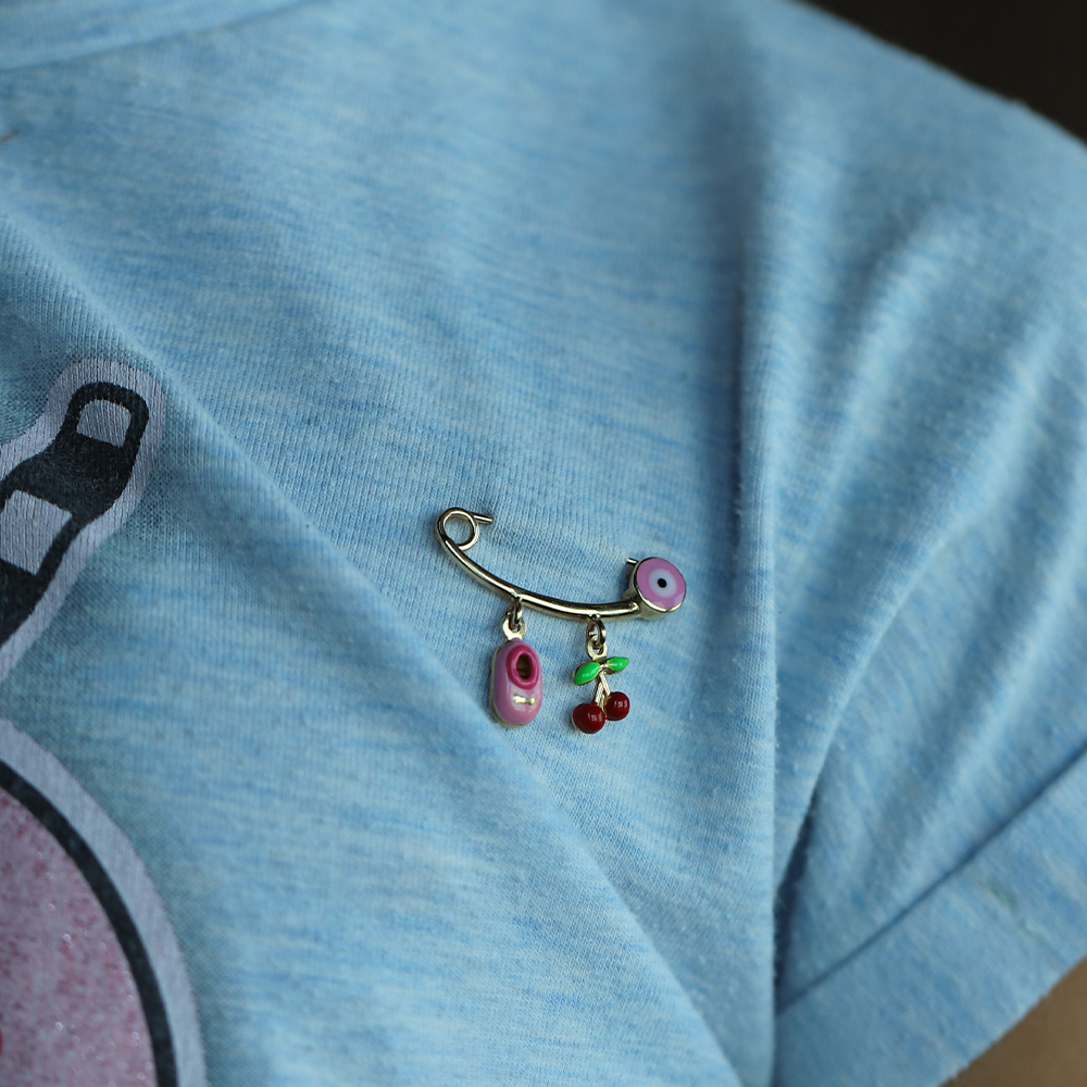 14 Ayar Sarı Altın Pembe Mineli İğne