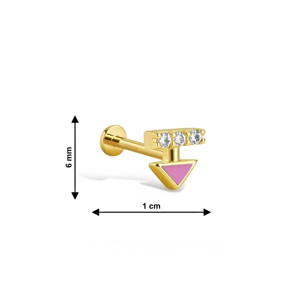 14 Ayar Sarı Altın Pembe Mineli Tragus Piercing