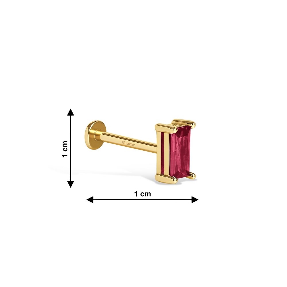 14 Ayar Sarı Altın Pembe Taşlı Baget Piercing