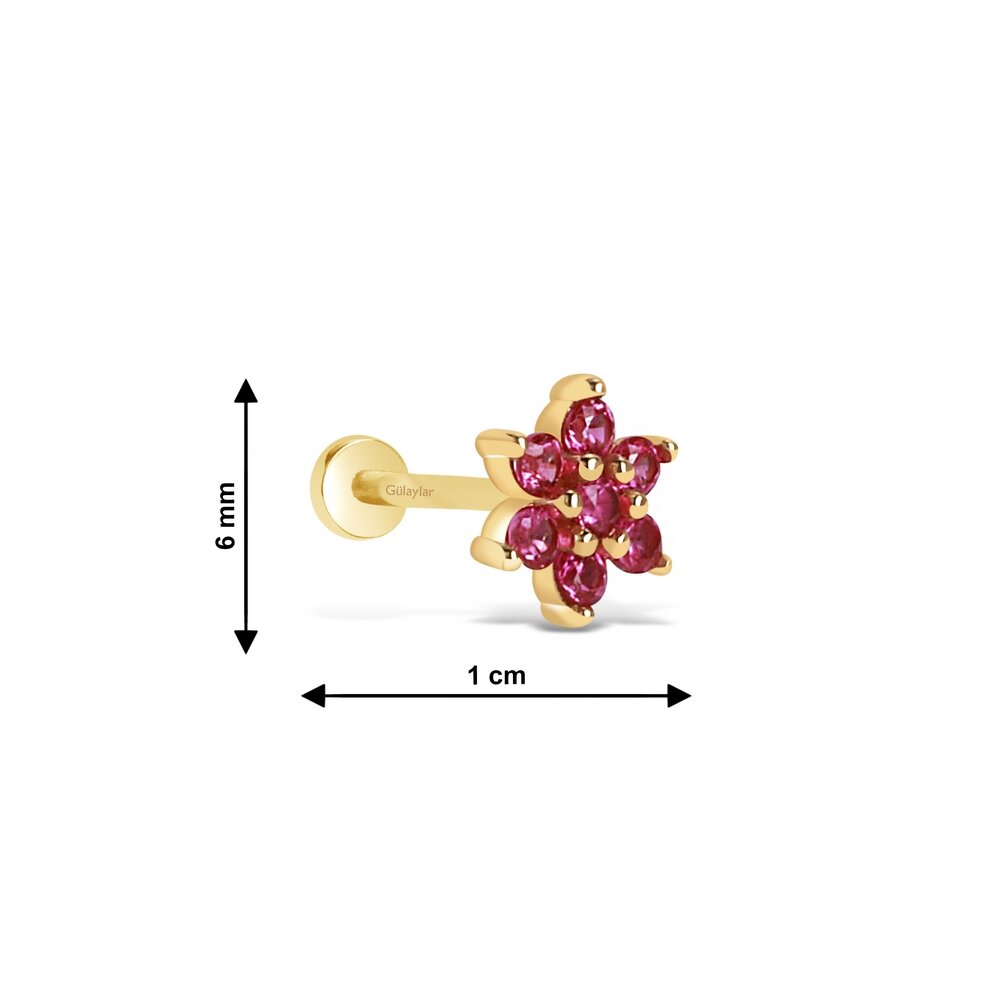 14 Ayar Sarı Altın Pembe Taşlı Tragus Piercing