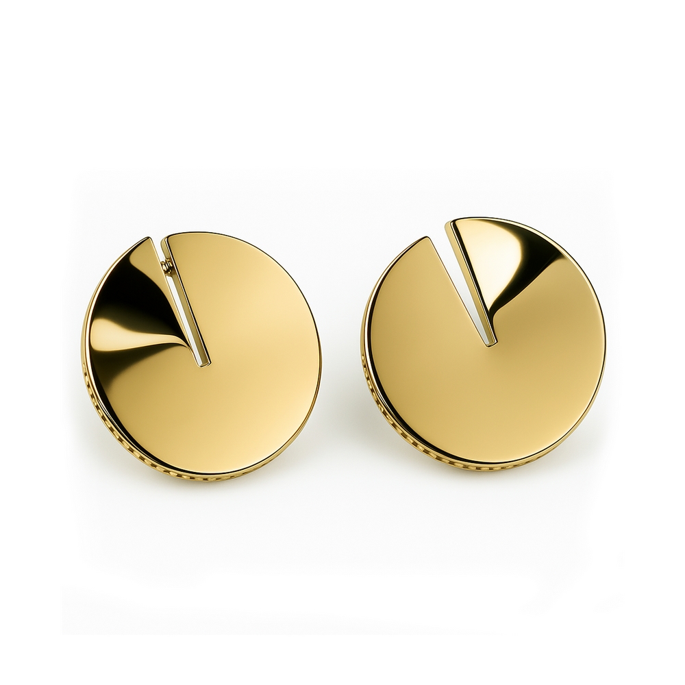 14 Ayar Sarı Altın Plaka Yuvarlak Küpe