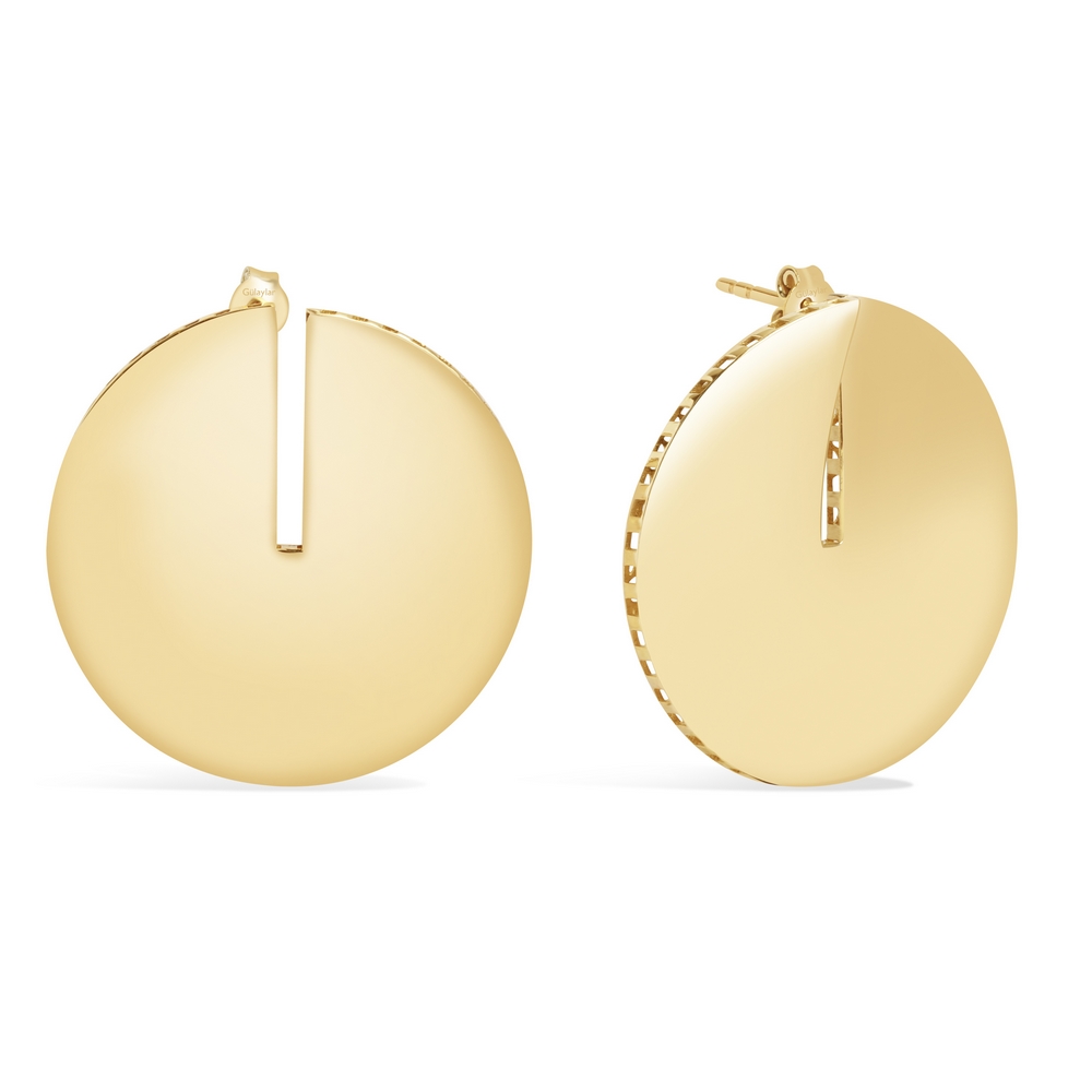 14 Ayar Sarı Altın Plaka Yuvarlak Küpe