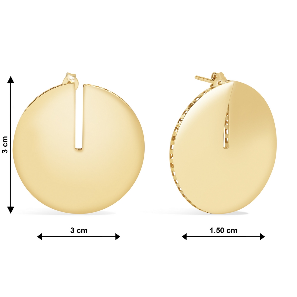 14 Ayar Sarı Altın Plaka Yuvarlak Küpe