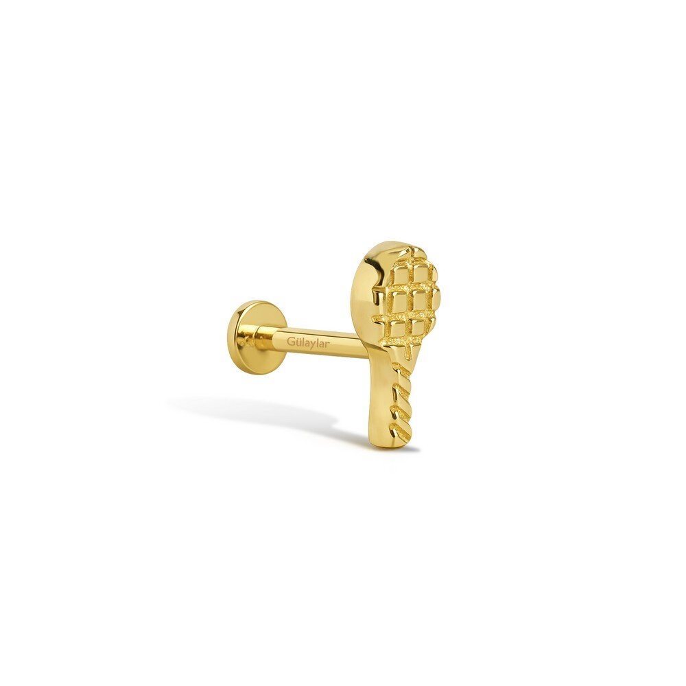 14 Ayar Sarı Altın Raket Tragus Piercing