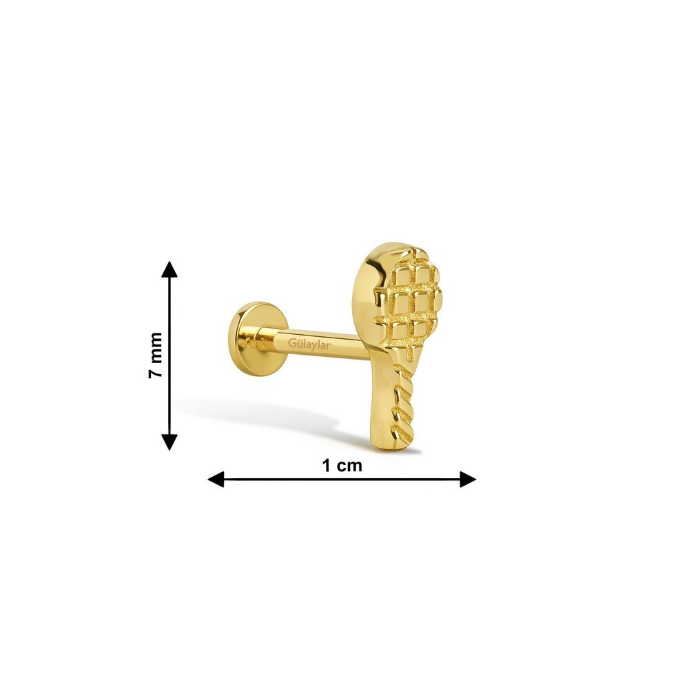 14 Ayar Sarı Altın Raket Tragus Piercing