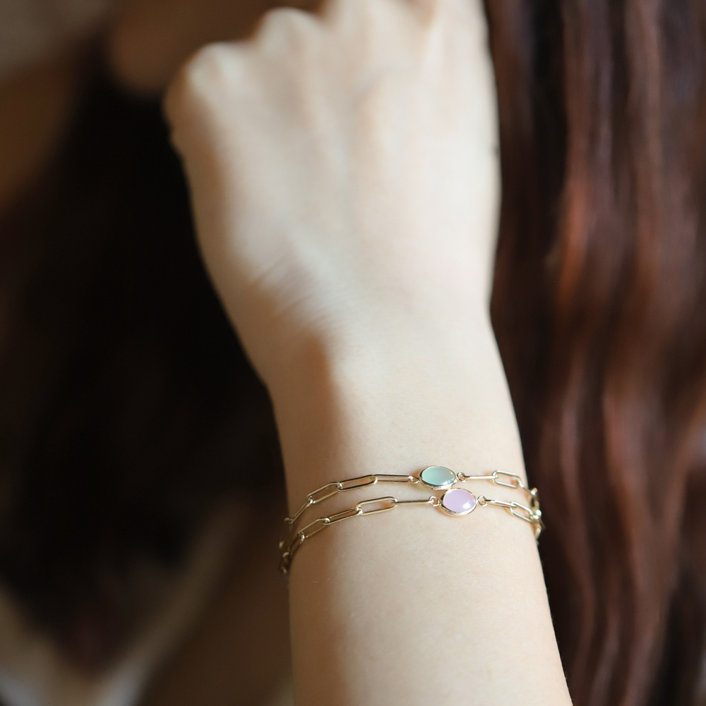 14 Ayar Sarı Altın Pembe Opal Taşlı Bileklik