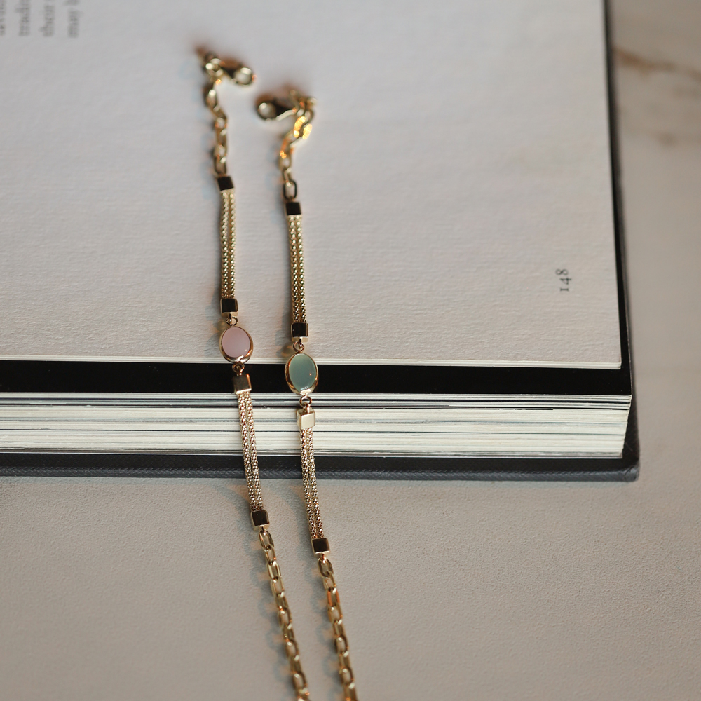 14 Ayar Sarı Altın Yeşil Opal Taşlı Bileklik