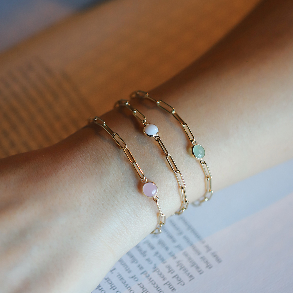 14 Ayar Sarı Altın Yeşil Opal Taşlı Bileklik