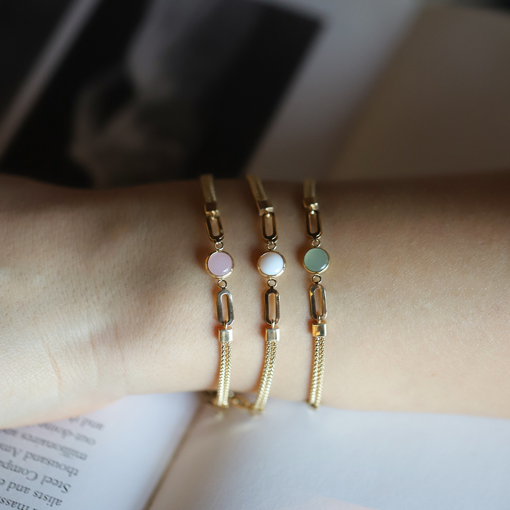 14 Ayar Sarı Altın Pembe Opal Taşlı Bileklik