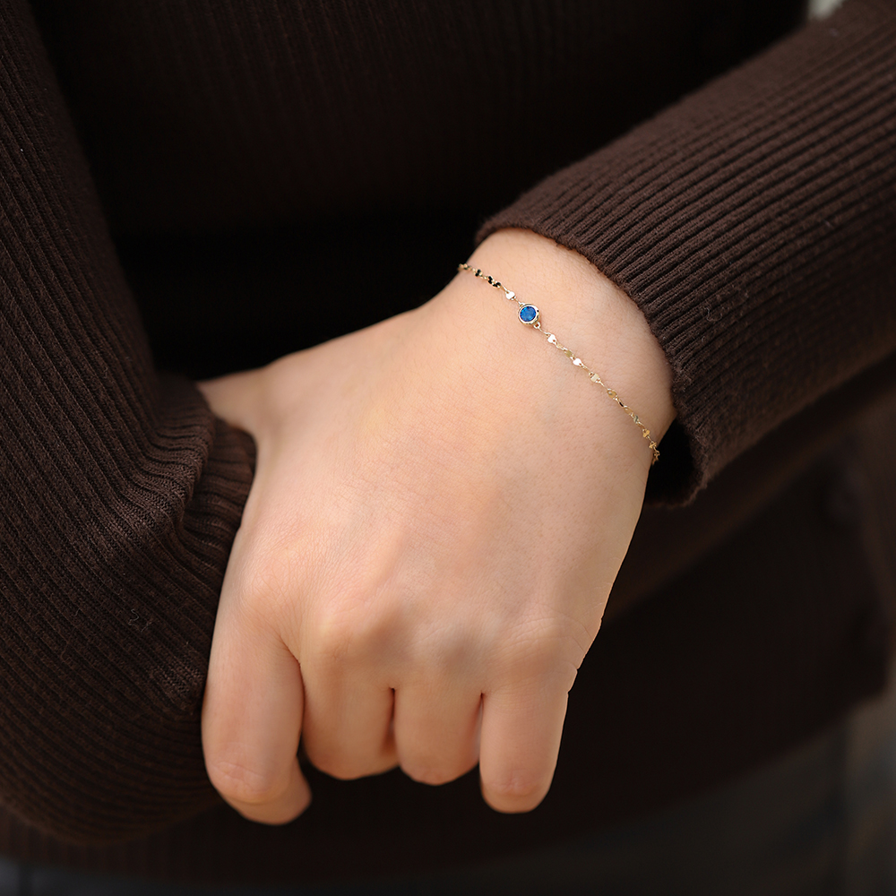 14 Ayar Sarı Altın Renkli Taşlı Bileklik