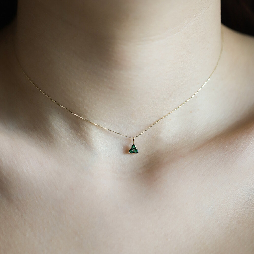 14 Ayar Sarı Altın Minimal Yeşil Taşlı Kolye