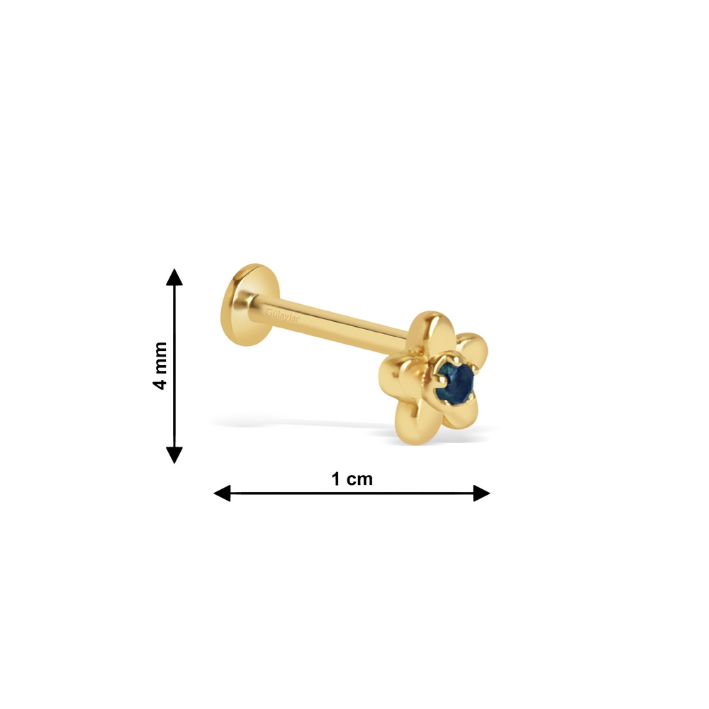 14 Ayar Sarı Altın Mavi Taşlı Tragus Piercing