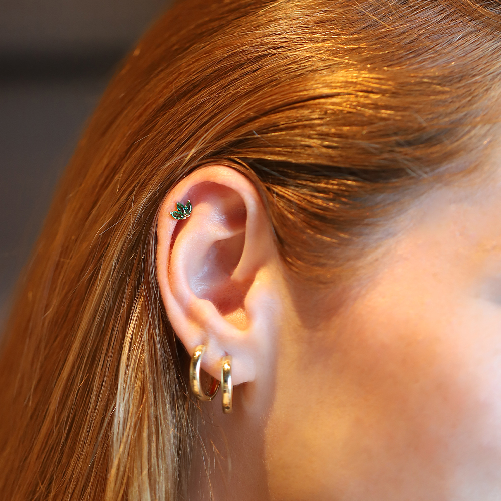 14 Ayar Sarı Altın Renkli Taşlı Piercing