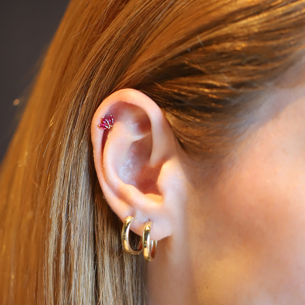 14 Ayar Sarı Altın Renkli Taşlı Piercing