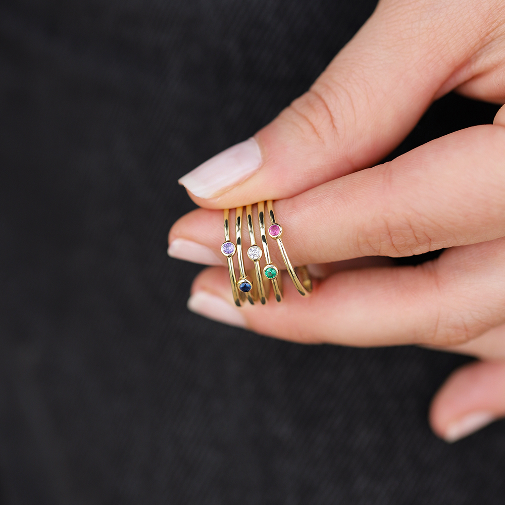 14 Ayar Sarı Altın Mavi Taşlı Minimal Yüzük