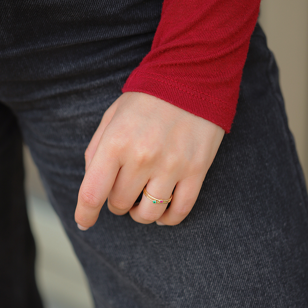 14 Ayar Sarı Altın Yeşil Taşlı Minimal Yüzük