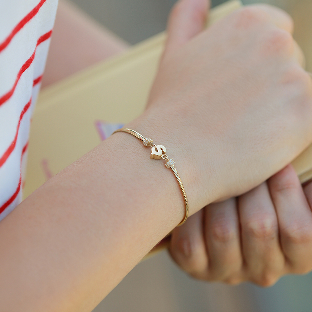 14 Ayar Sarı Altın Ş Harf Bileklik