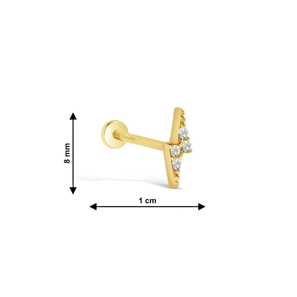 14 Ayar Sarı Altın Şimşek Tragus Piercing