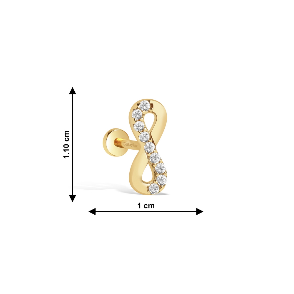 14 Ayar Sarı Altın Taşlı Sonsuzluk Tragus Piercing